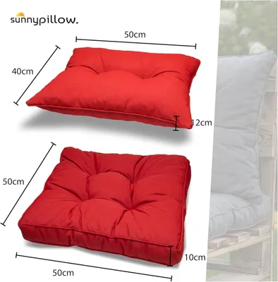 Produktbild von sunnypillow Polster für Gartenmöbel - 2er Set : Sitzkissen 50 x 50 cm + Rückenlehne 50 x 40 cm - Polsterauflagen für Rattanmöbel - Kissen Rot