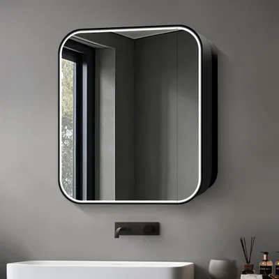 Produktbild von LED Spiegelschrank 60x70 cm, Alukorpus schwarz matt, 2 Ablagen, IP44