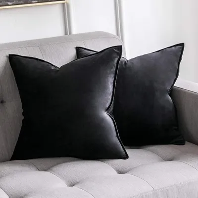 Obrázek produktu pro Sametový povlak na polštář 40x40 cm, černý, 2 kusy, polyester, dekorativní povlak