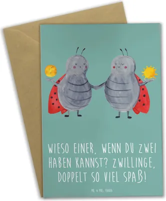 Produktbild von Mr. & Mrs. Panda Glückwunschkarte Zwillinge Spaß - Meeresbrise - Geschenk, osterkarten, hochzeitskarten, Zwillingsglück, weihnachtskarten, lebhaft, Sternzeichen, Horoskop