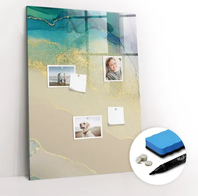 Produktbild von Magnetpinnwand Memoboard - Zubehörsatz - Schwarzer Marker + Schwamm + Magnete - 70 x 100 cm - Bunter Marmor