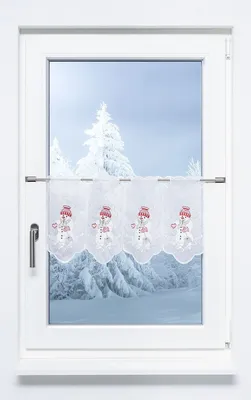Produktbild von Scheibengardine Plauener Spitze - Snowman  (Bx H) 146.70cm * 30cm Rot/kaminrot