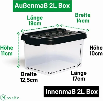 Immagine prodotto di Novaliv 2x scatole con coperchio piccole 2 L antracite Scatole in plastica impilabili con chiusura a clip senza BPA 19 x 14 x 11 cm