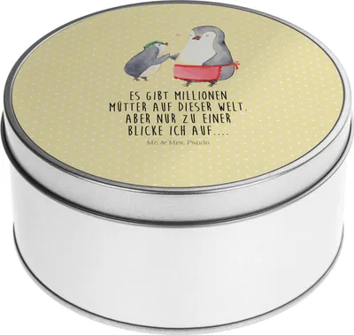 Produktbild von Mr. & Mrs. Panda Dose Pinguin mit Kind - Gelb Pastell - Geschenk, Aufbewahrungsbehälter, Kaffeedose, Mama, Bruder, Muttertag, Familie, Blechdose, Vorbild, Mutter