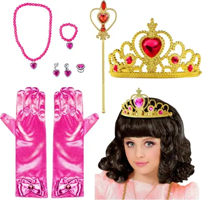 Image de Costume de carnaval Barbie princesse rose avec couronne dorée