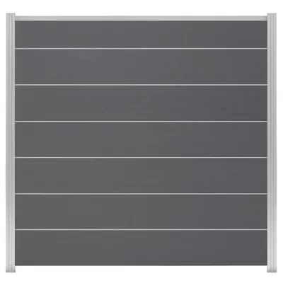 Produktbild von Ligna Gard WPC Zaun XL Mellum ca. 180 x 180 cm Sichtschutz Steckzaun Steingrau mit Zwischenleisten und Abschlussleiste Silber
