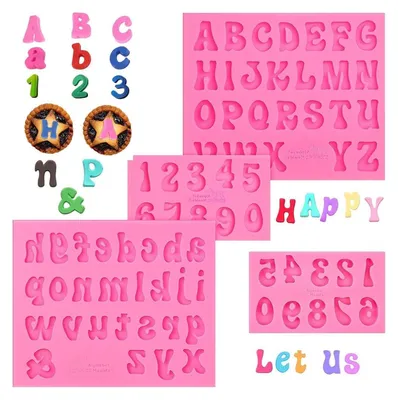 Immagine prodotto di Set di lettere e numeri in silicone rosa per stampi 3D, composto da 4 pezzi