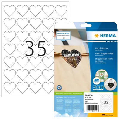 Immagine prodotto di HERMA 10790 PREMIUM srdiečkové etikety A4, Ø 35 mm, biele, permanentné lepidlo