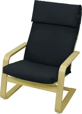 A black cushion set for a chair is shown on a white background.