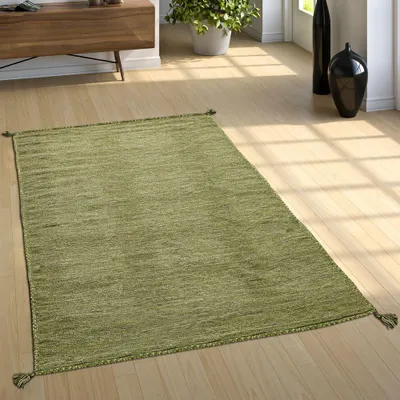 Immagine prodotto di Tappeto naturale con frange per soggiorno, kilim moderno tessuto a mano, 100% cotone, dimensioni 80x150 cm