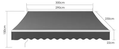 Immagine prodotto di Tenda da sole - Tenda da sole a bracci articolati con comando manuale - Dimensioni 300 x 250 cm - Estensibile - Manovella - Protezione UV e impermeabile - Poliestere rivestito inPoliuretano- Telaio in alluminio - Grigio