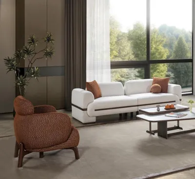 Immagine prodotto di Set soggiorno bianco Divano a 3 posti Poltrona Design moderno Divano