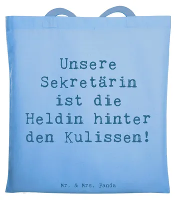 Produktbild von Mr. & Mrs. Panda Tote Bag Spruch Sekretärin Heldin - Sky Blue - Geschenk, Geschenkidee, Bürohelfer Danke, Tasche, Bedanken, dankbare Geste, Wertschätzung Büro, Jutebeutel