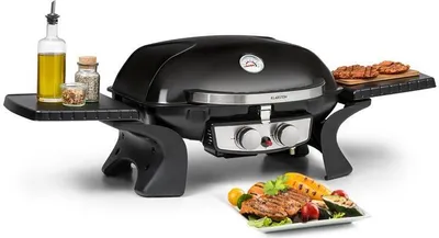 Produktbild von Klarstein Parforce Duo Gasgrill BBQ-Gasgrill mit 4,4kW - 2 Brenner, bis 300 °C, Gastyp: Butan/Propan, Edelstahl, 15000 BTU, elektrische Zündung, 50 x 39 cm große Grillfläche, Deckel, schwarz