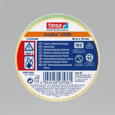 Obrázok produktu pre Elektroizolačná izolačná páska 5000V PVC 20m: 19mm zeleno-žltá (h5394899)