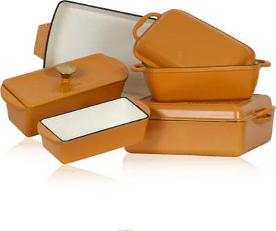 Zdjęcie produktu dla Zestaw do pieczenia potraw, 5-częściowy, Sunny Orange, z żeliwną brytfanną i naczyniem żaroodpornym