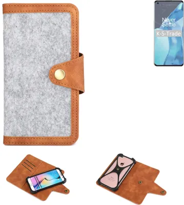 Produktbild von K-S-Trade Handyhülle kompatibel mit OnePlus 9 Pro Schutzhülle Filz-Hülle Kunst-Leder hellgrau braun (1x)
