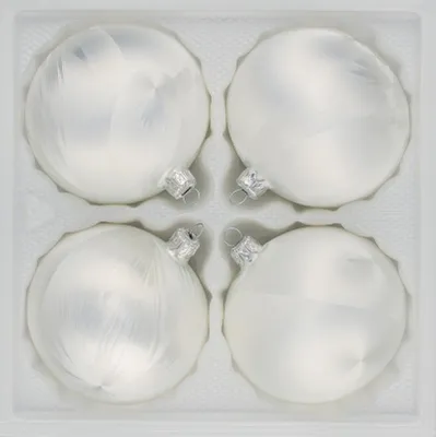 Produktbild von 4 tlg. Glas-Weihnachtskugeln Set 8cm Ø in "Ice Weiss" Eislack