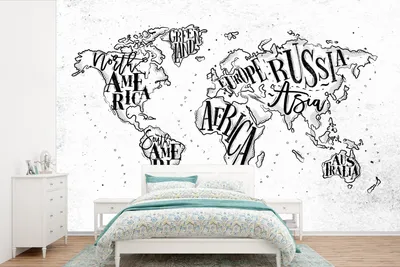 Produktbild von MuchoWow® Fototapete für Wohnzimmer oder Schlafzimmer Wandtapete Vinyl Motivtapete Weltkarte - Weiß - Schwarz - 525x350 cm - Das Hintergrundbild