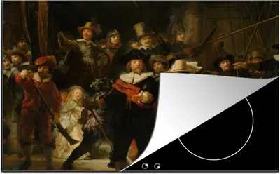 Produktbild von KitchenYeah© Herdabdeckplatte Die Nachtwache - Gemälde von Rembrandt van Rijn , 80x52cm, Küche Deko, Glaskeramikkochfeld Herdabdeckung, Abdeckplatte fùr Kochfeld