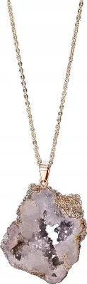 Produktbild von Halskette Natur Geod Kristall Mineralien Amulett 2,5-3,5 cm Rosa