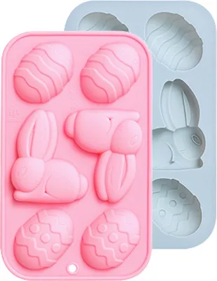 Obrázek produktu pro CANDeal 2 Pack Lovely Rabbit Silicone Mould Bunny and Easter Egg Cake Decoration Dezert DIY For Chocolates Puding Baking Moulds, Resin Mould Non Stick