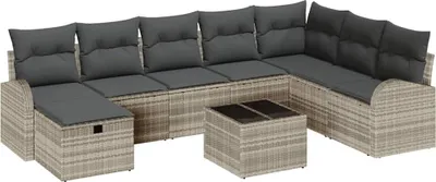 Productafbeelding van vidaXL Bankset, 9-delig, lichtgrijs, polyrotan