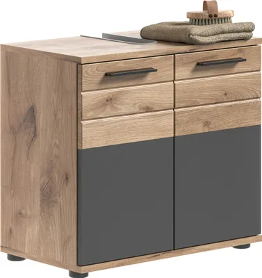 Produktbild von Xonox.Home Mason Waschbecken Unterschrank in Nox Oak / Grau mit 2 Türen