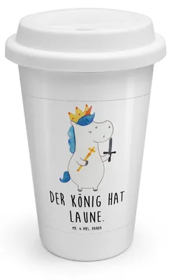 Produktbild von Mr. & Mrs. Panda Kaffeebecher To Go Einhorn König mit Schwert - Weiß - Geschenk, Coffee Becher, Unicorn, Mehrwegbecher, Thermobecher, Mittelalter, Ritter, Einhörner, ToGo