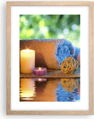 Produktbild von Gerahmtes Poster - Rahmen in heller Eiche - Natur Entspannung Spa Kerzen - 30x40 cm - Wand Bild - Wanddeko - Wandbilder - Wandposter - Bilderrahmen - Bilder - Kunstdruck - Wandbild - P2NPA30x40-2554