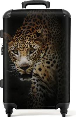 Produktbild von NoBoringSuitcases.com® Großer Koffer - Leopard - Schwarz - Porträt - Wildtiere - Kombinationsschloss TSA - Hartschalen Trolley 4 Rollen - 72 liter - Reisekoffer - 66 cmKoffer Mittelgroß 67x43x25 cm, 72L,
