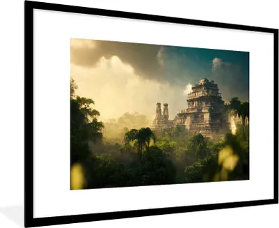Produktbild von MuchoWow® Gerahmtes Poster Tempel - Dschungel - Wolken - Himmel - Natur 90x60 cm - Poster mit Schwarzem Bilderrahmen Wandposter Rahmen Foto Bilder - Wanddekoration - Fotos
