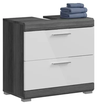 Produktbild von Waschbeckenunterschrank >Scout< in Rauchsilber/Weiß hochglanz - 60x56x34 (BxHxT)