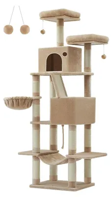 Obrázok produktu pre Veľký škrabací strom – viacposchodový škrabací strom – drevotrieska, plyš, sisal – 60 x 50 x 206 cm
