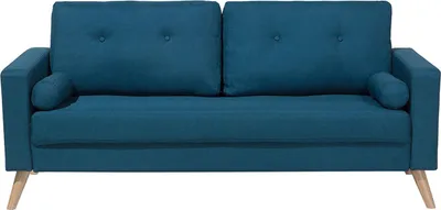 Produktbild von BELIANI 2-Sitzer Sofa Seeblau Stoffbezug mit Schmalen Armlehnen 2 Nackenrollen Helle Holzbeine Knopfheftung Lose Rückenkissen Freistellbar Wohnzimmer