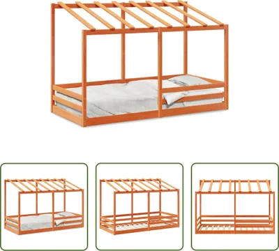 Produktbild von The Living Store Kinderbett mit Dach Wachsbraun 90x200 cm Massivholz Kiefer