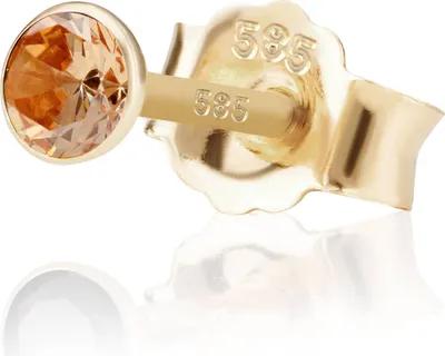 Produktbild von Einzel 3,5mm 585 Gelb Gold 14 K Ohrstecker Zirkon Champagne Butterfly Verschluss