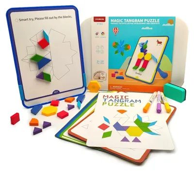 Productafbeelding van Magnetische tangrampuzzel met bord - 252 elementen + werkschema's