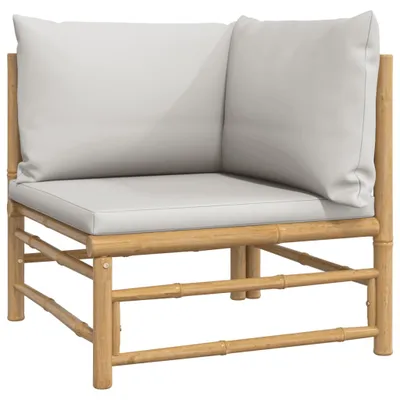 Produktbild von Garten-Ecksofa mit Hellgrauen Kissen Bambus