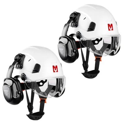 Produktbild von MUSTBAU 2 PAAR Forsthelm EN397 Bauhelm Schutzhelm mit Visier & Gehörschützern, ABS-Arbeitshelm für Erwachsene, Forstwirtschaft & Baustelle, 53–63cm