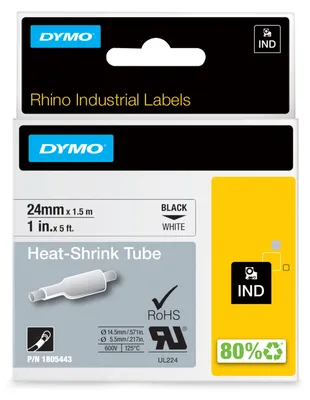 Productafbeelding van Dymo 1805443 Dymo Rhino krimpfolie, 24 mm x 1,5 meter, zwart op wit