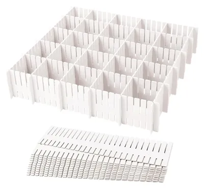 Produktbild von 24 Stück Schubladenteiler, 32 cm verstellbare Schubladentrenner in Weiß für Unterwäsche, Socken, Kosmetik, Schlafzimmer und Büro