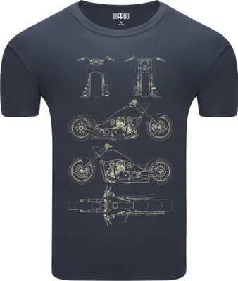 Produktbild von Diarbo Herren T-Shirt mit Blaupausen Druck Chopper-Motorrad Dunkelgrau Gr.S