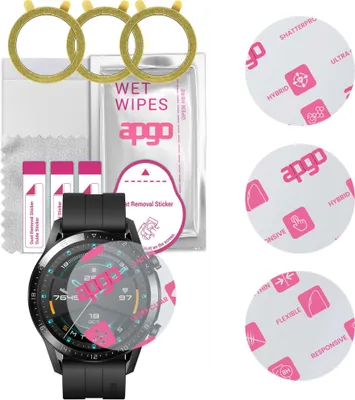 Produktbild von apgo 3 Stück Schutzglas, klar, kompatibel mit Huawei Watch GT Smartwatch, Hybrid 8H, Ersatz für Hartglas, Displayschutzglas, Bildschirmschutz, Displayschutz, kratzfest