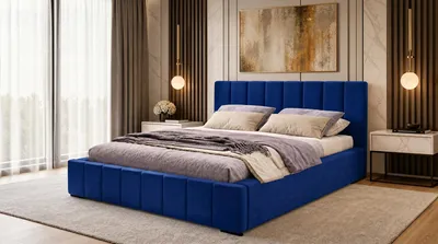 Produktbild von Nero Polsterbett 180x200 cm, Doppelbett mit Bettkasten, Velourstoff Dunkelblau