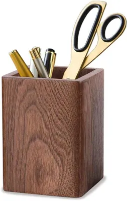 Image de Pot à crayons en bois - organisateur de bureau - noyer noir - fait main