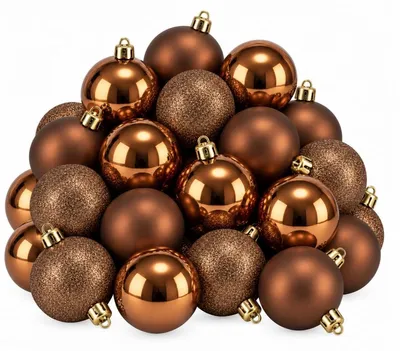 Productafbeelding van Mica Decorations Bal Onbreekbaar Bruin 27 Stuks - Kerstballenset van Kunststof - Onbreekbare Kerstballen voor Kinderen en Huisdieren - Diameter 8 cm - Kleur Bruin