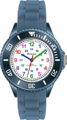 Produktbild von Brecjon Kinder-Lernuhr, 5 ATM wasserdicht, Silikon, marineblau, Quarz-Uhrwerk, nach links drehbare Lünette, Gehäusedurchmesser 3,5 cm, Armbandlänge 22,5 cm, Armbandbreite 1,6 cm, Handgelenkumfang 12,8-17 cm