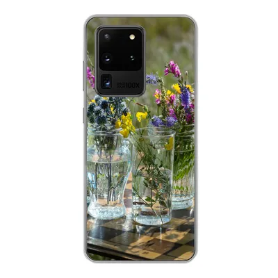 Produktbild von MuchoWow® Handyhülle Schutzhülle Hülle für Samsung Galaxy S20 Ultra Vase - Blumen - Farben Silikon Softcase Handy Hülle - Karteninhaber