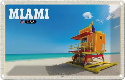 Produktbild von vianmo Blechschild 12x18 cm Miami USA Strand Meer Bildmotiv Reisemotiv Abenteuer Reisen